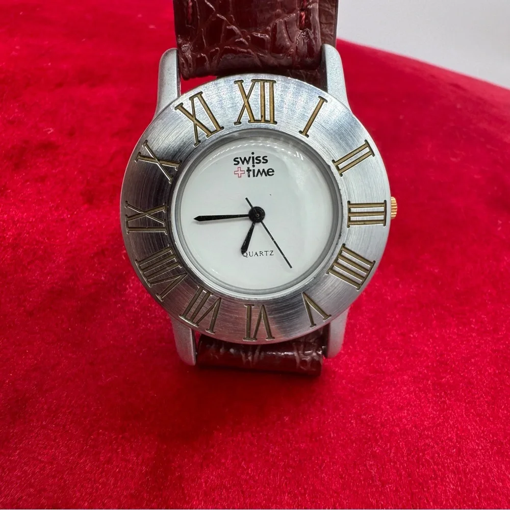 Vintage Y2K Swiss Time Quartz Watch, Leather Band‎